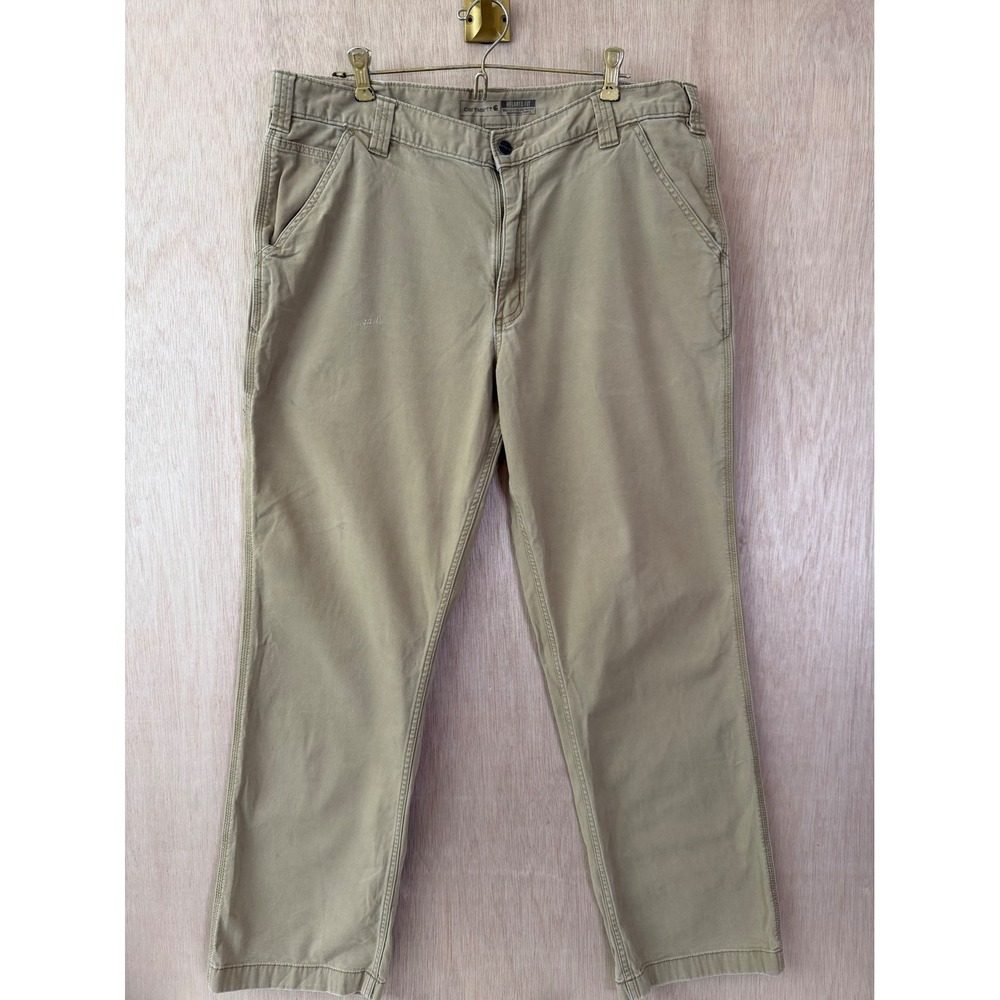 Carhartt Mens Relaxed Fit Khaki Canvas Work Pants 38x32 Tan Utility Trousers